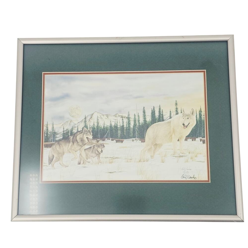 Earl J Cacho Signed Artwork Wolves & Mountains framed Native American art print